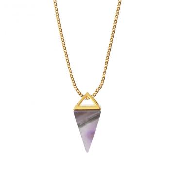 Amethyst Gold Triangle Necklace Pyramid Healing Pendant