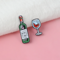 Metal sevimli şarap ve şişe emaye pim rozeti