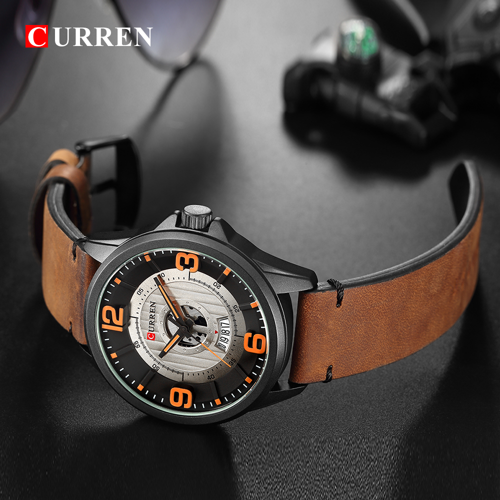 Curren 8305 New Men Watch Quartz Wristwatches Analog Army Military Watches Leather Waterproof Relogio Masculino