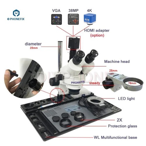 3.5X-90X Trinocular Microscope with aluminum alloy Soldering Pad