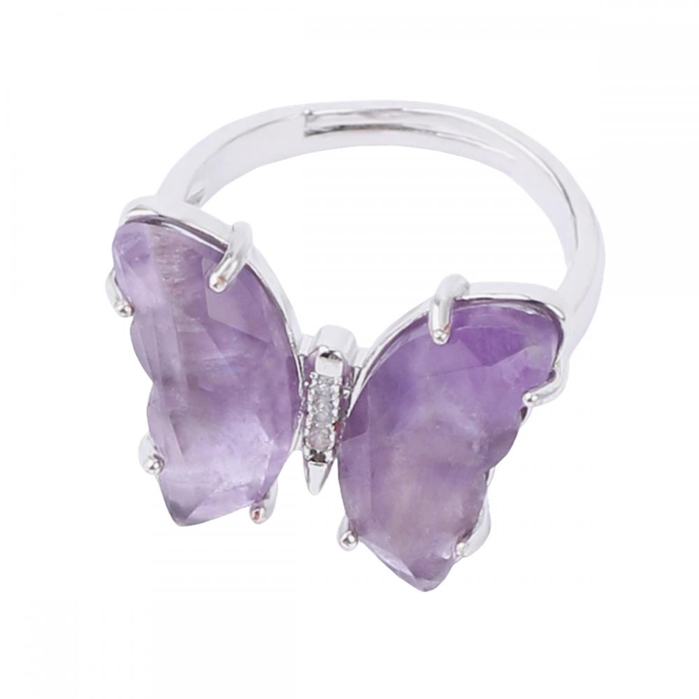 Anillos de mariposa de piedra natural Anillo de cristal de cuarzo ajustable forma de mariposa anillo de piedra preciosa para mujeres