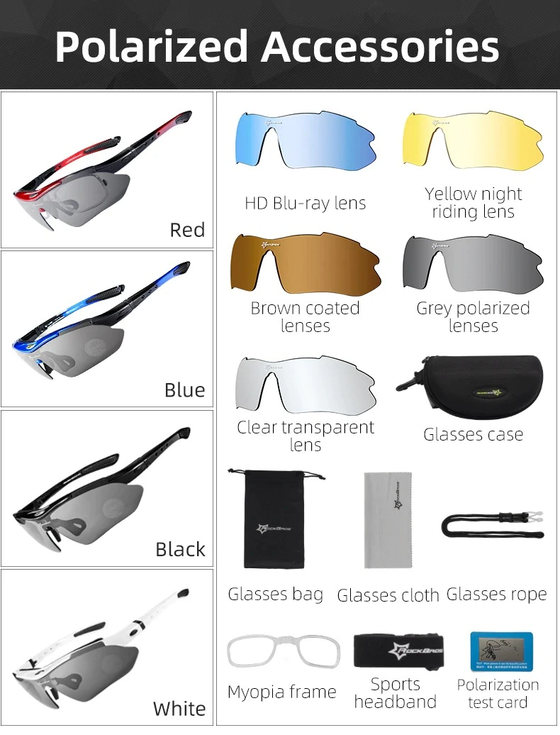 Rockbros Polarized Sports Men Sunglasses Road Cycling Glasses Mountain Bike Bicycle Riding Protection Goggles Eyewear 5 Lens