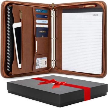 Travel Document Binder with Notepad and Zippered Pockets