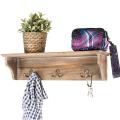 Wood Entryway Wall Floating Shelf With Hooks