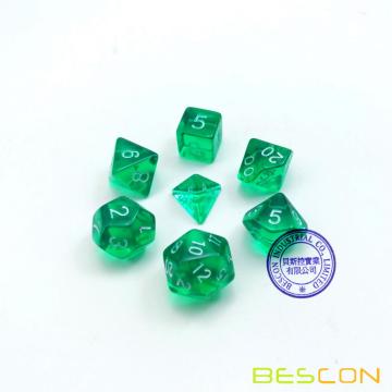 Bescon Mini Transluzent polyedrischen RPG Würfel Set 10 MM, kleine RPG Rollenspiel Würfel Set D4-D20 in Tube, Transparent Grün