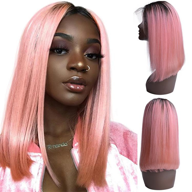 Cheap Raw Virgin Hair Short Bob Wigs Ombre Peruvian Hair Wigs Pink Lace Front Human Hair Wigs For Black Women
