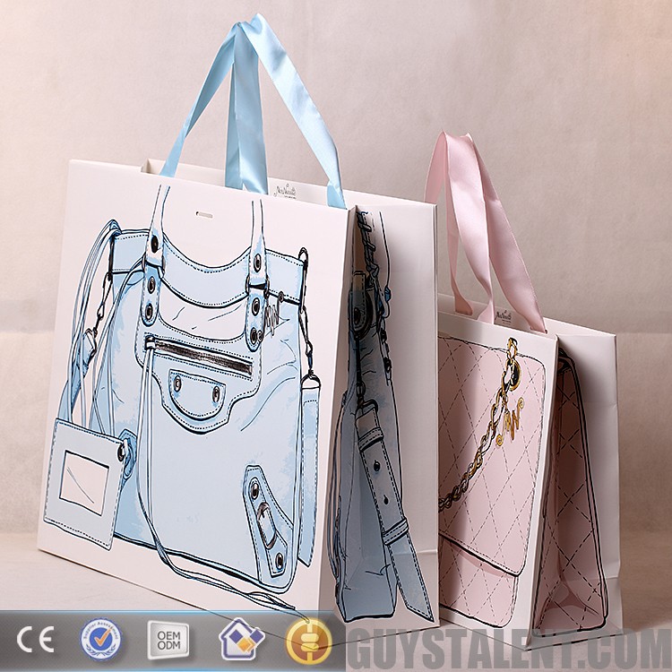 custom oem print color paper bags luxury kraft craft paper silk ribbon handle gift packaging shopping bags with your own logo