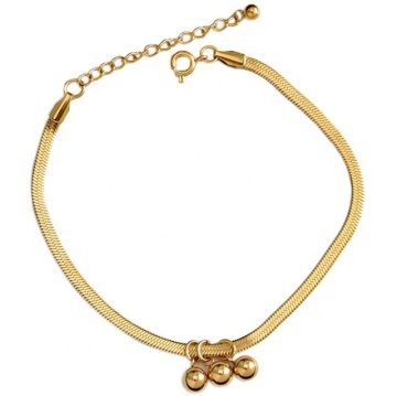 IPG Gold Fish Bone Pattern Flat Snake Chain Multi Bead Anklet