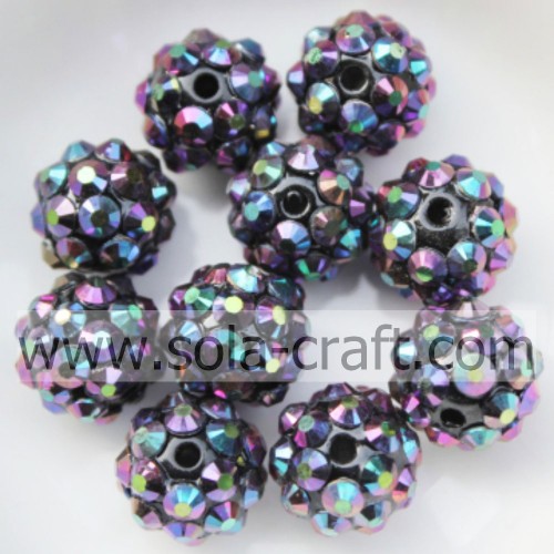 Perles de strass en résine opaque multicolore pourpres faites à la main10 * 12MM