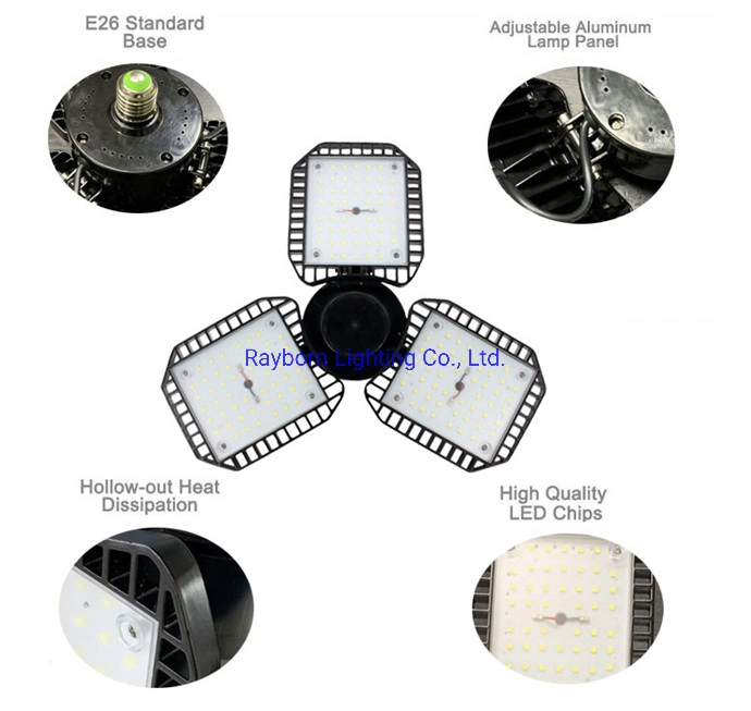 E27 80W Adjustable Garage Ceiling High Bay LED Shop Bulb Light for Garage Deformable Lighting