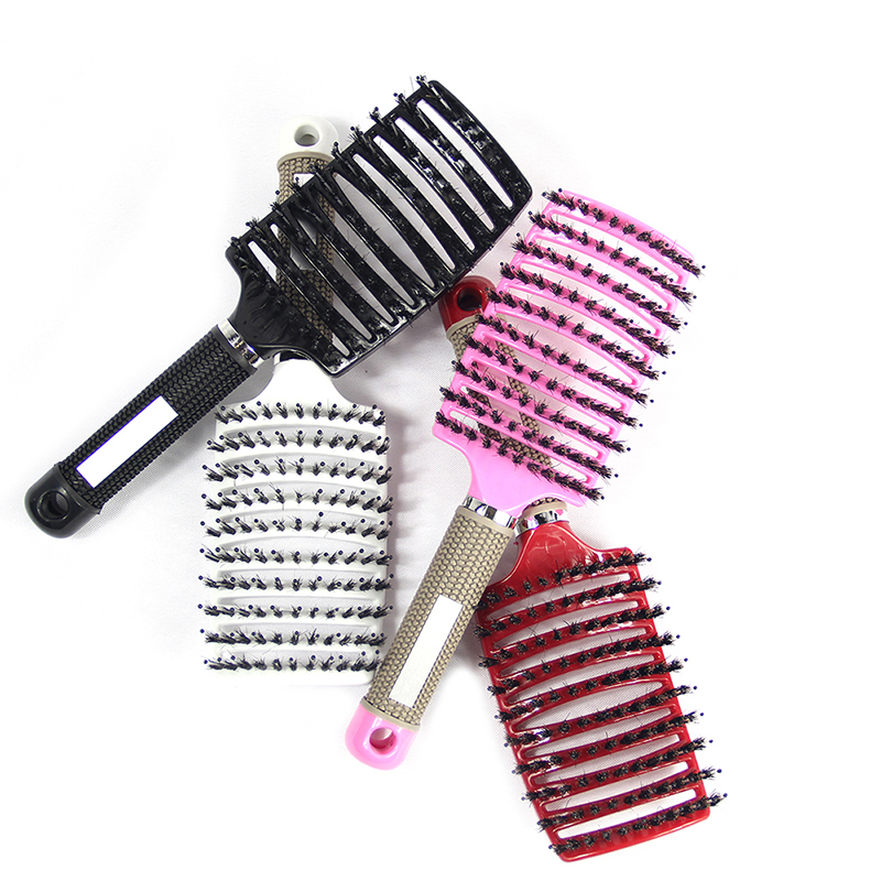 Anti-static Heat-resistant Curved Vent Boar Bristle detangling hair brush Massage Combs for Pro Hair Salon Barber Hair Styling