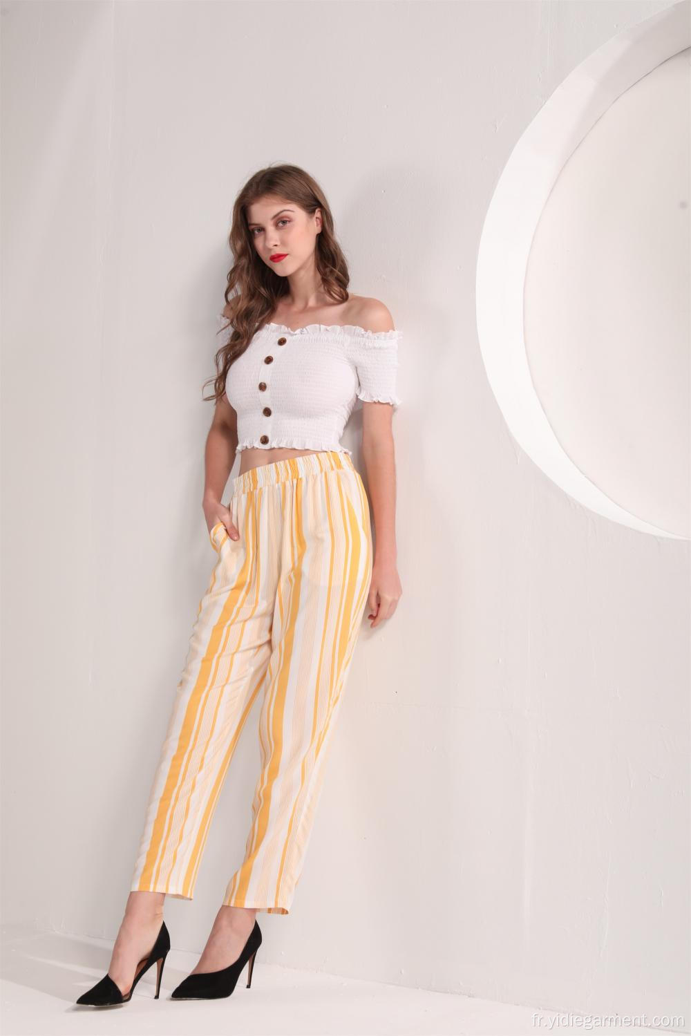 Pantalon d&#39;été en viscose rayé jaune