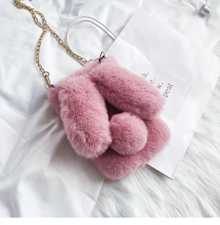 Female Rabbit Ear Faux Fur Chain Shoulder Mobile Phone Bag