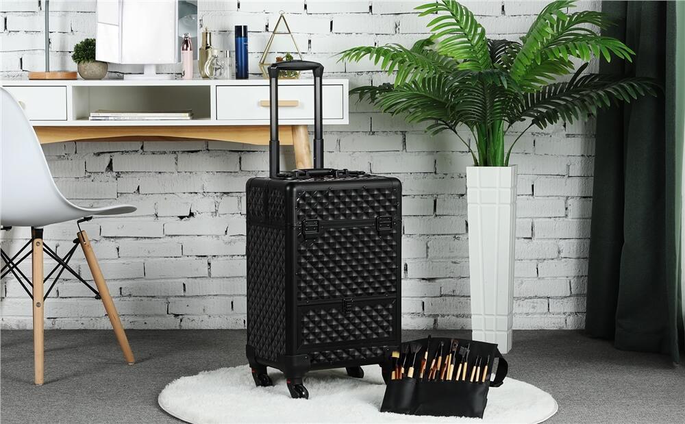 Customized Makeup Trolley Rolling Artist Train Case Makeup Case With Large Sliding Drawer