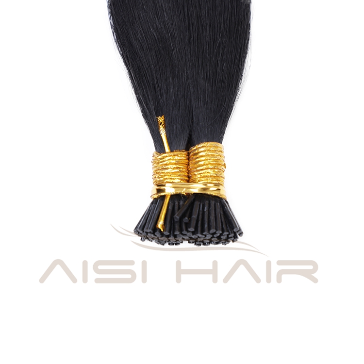 Aisi Hair 10A Unprocessed Silky Straight Human Hair Double Drawn 18 Inch Pre Bonded Black I-Tip Human Hair Extensions