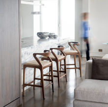 Wooden Cafe Bar Stool - White Cushion Armrest