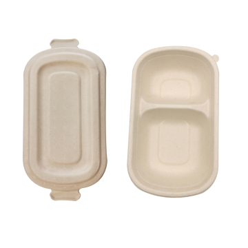 Disposable Sugarcane 750ml 2-com Rectangle Container