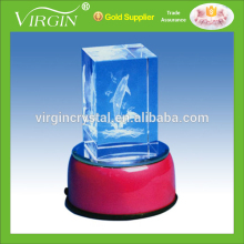 Wholesale Led light base crystal 3d laser customized logo cube for birthday gifts
