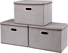 Hot Selling Linen Fabric Foldable Storage Boxes - 3PCS Collapsible Bins Organizer