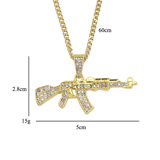 Hip hop AK47 gun zinc alloy pave with crystal rhinestone gold pendant necklace man women  jewelry