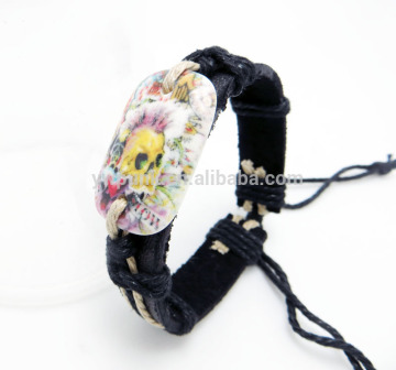 adjustable leather jewelry yellow skull bracelet bone body hope faith bracelets cuff