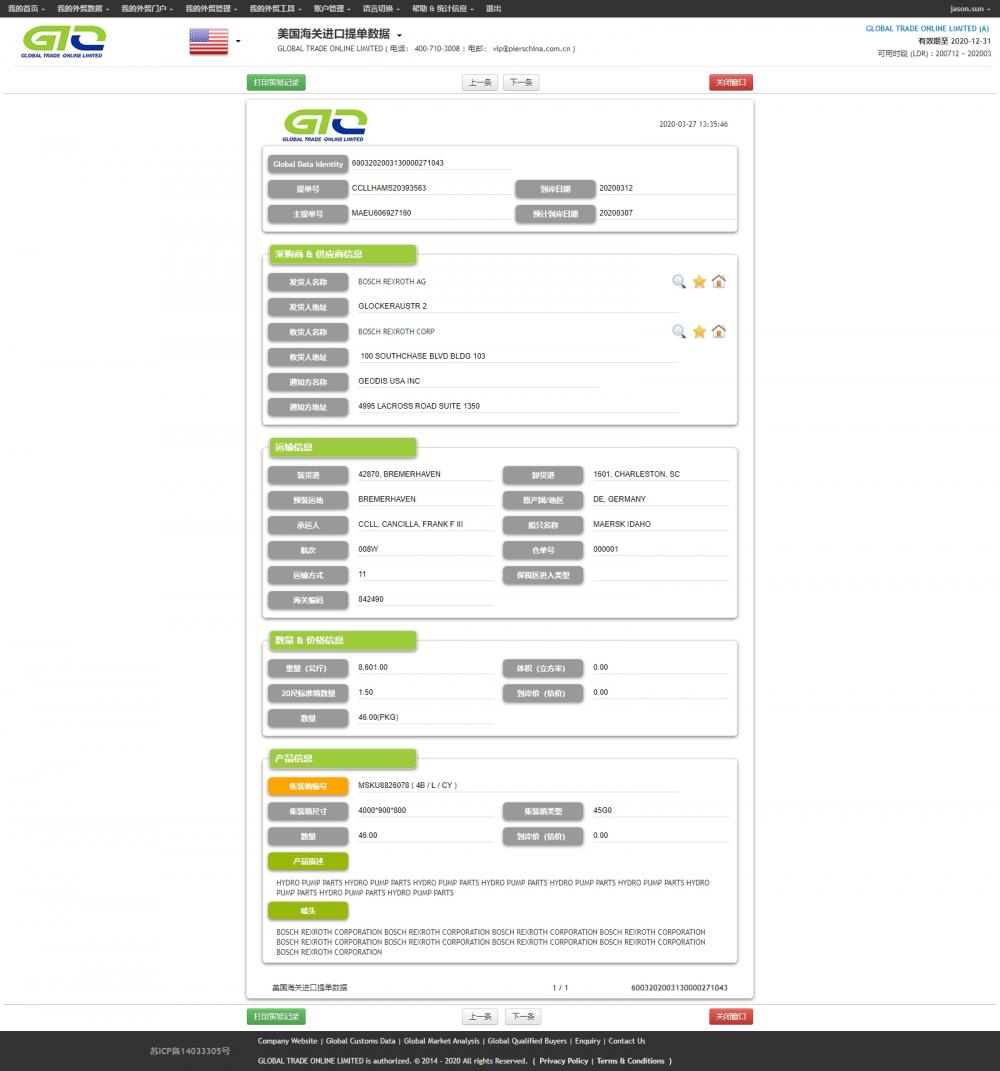 Pump USA Import Data Sample