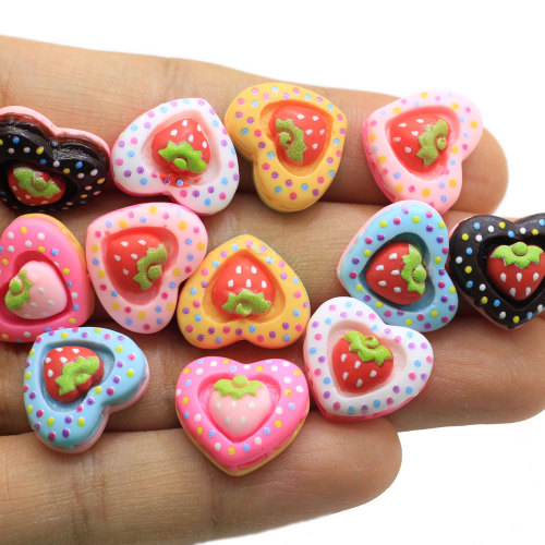 Mixed Heart Cake With Strawberry Ornament Simulation Dessert Food Flatback Resin Cabochon Accessory Dollhouse Diy Craft Deco