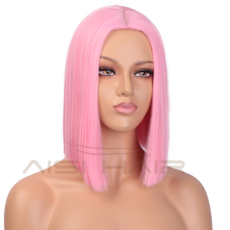 Aisi Hair Synthetic Heat Resistant Wigs For White Black Women Short Straight Pink Bob Middle Part Shoulder Length Hair Wigs