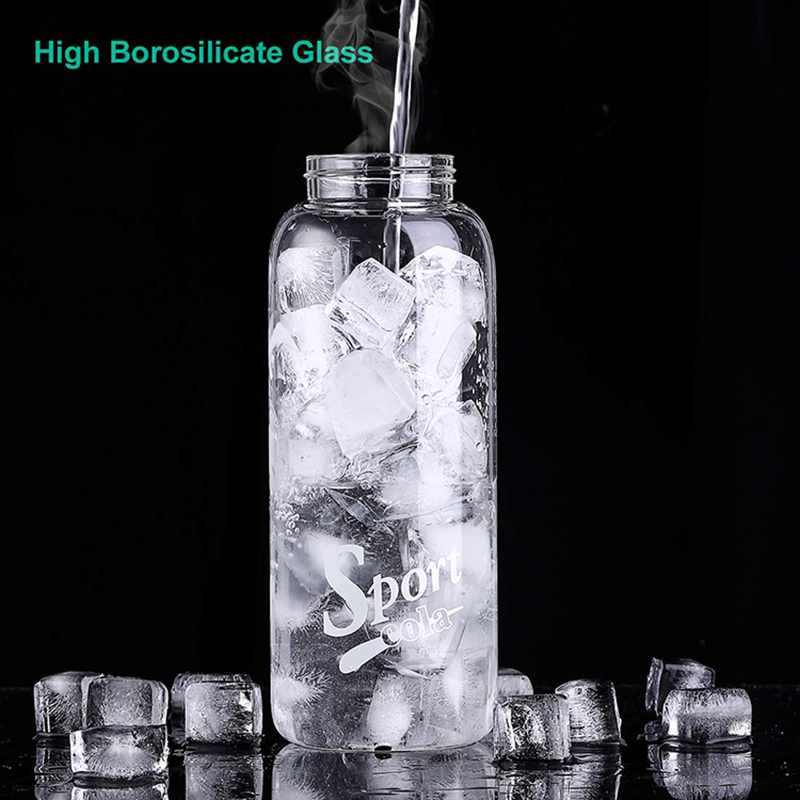 1000ml Borosilicate Glass Flip Top Sport Water Bottle with Sleeve Reusable Glass Juice Bottles