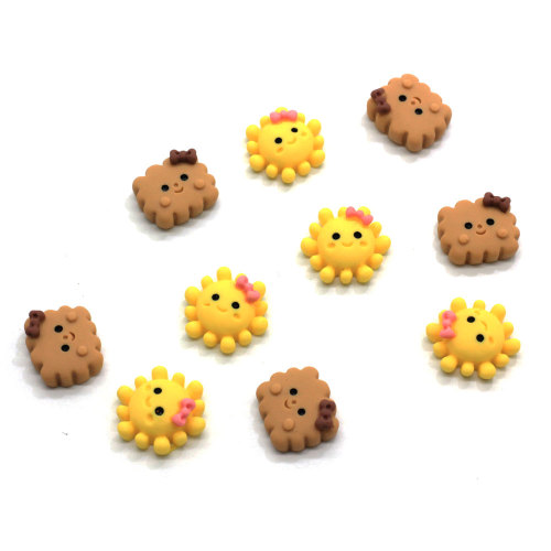 Cartoon Smiling Yellow Sunflower Resin Cabochon Brown Biscuit Flatback Beads Ornament Slime DIY Deco Jewelry Embellishment Shop