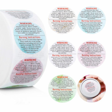 Self Adhesive Roll round candle burning Warning Label