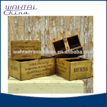 Set of 4 Waxed Antique Style Boxes With Portable Handle