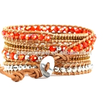 wholesale fashion copper crystal bead bracelet import crystal leather wrap bracelet