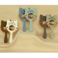 Cat Silicone Tele Dentitud Toy sonajero con anillo de madera