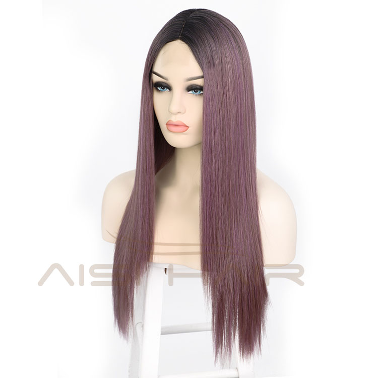 Aisi Hair Party Cosplay Popular Wholesale Vendor Long Silky Straight Ombre Purple Wig For Black Women Synthetic Hair Wigs