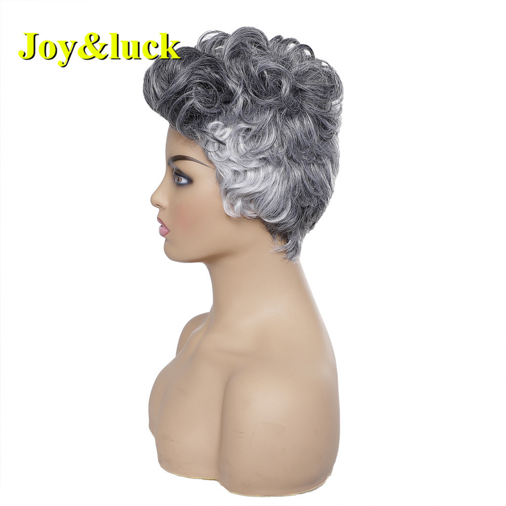 Wholesale Wig With Adjustable Band Ladies Party for Black Women Ombre Silver Grey Natural Curly Pixie Cut Short Synthetic Wigs