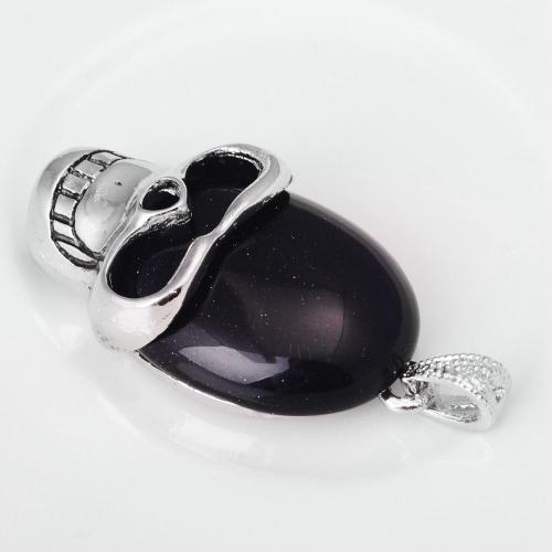 Blue Goldstone Semi Precious stone Skull Alloy Pendant