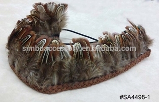 real feather headwrap with suede braid,feather hairband,hair jewelry,hair accessories,hair ornament,hot new for 2016