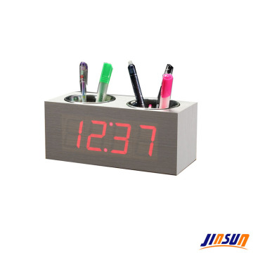 Wood Led Clock With Penholder