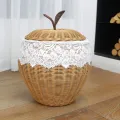 Cesto portaoggetti a forma di mela in rattan intrecciato a mano con coperchio