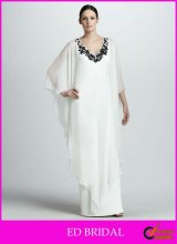 A-Line/Princess Floor Length Embroidered V Neckline Three-quarter Sleeves Caftan Dress White Chiffon
