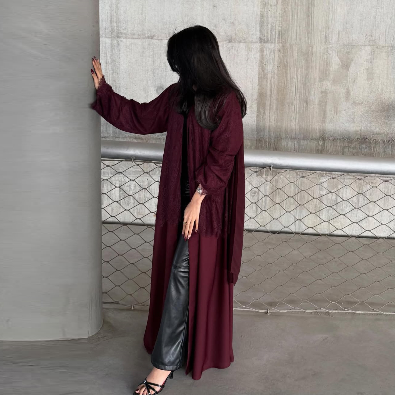 روپوش توری آستین بلند Nida Abaya و شیک Modest Elegant Nida Abaya Cardigan Long Sleeve Lace Robe