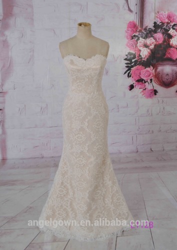 2016 guangzhou new style champagne mermaid wedding gowns application lace
