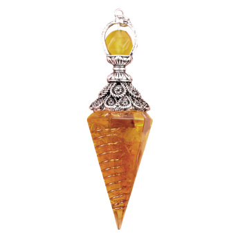 Citrine Chip Stone Resin Antique Silver Hexagonal Cone Pendant & Pendulum