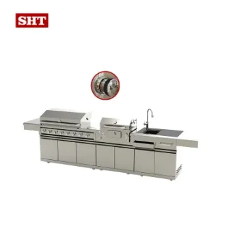 BBQ Island Outdoor Kitchen Barbacue Gas and Charcoal Grill Cabinet with Sink
