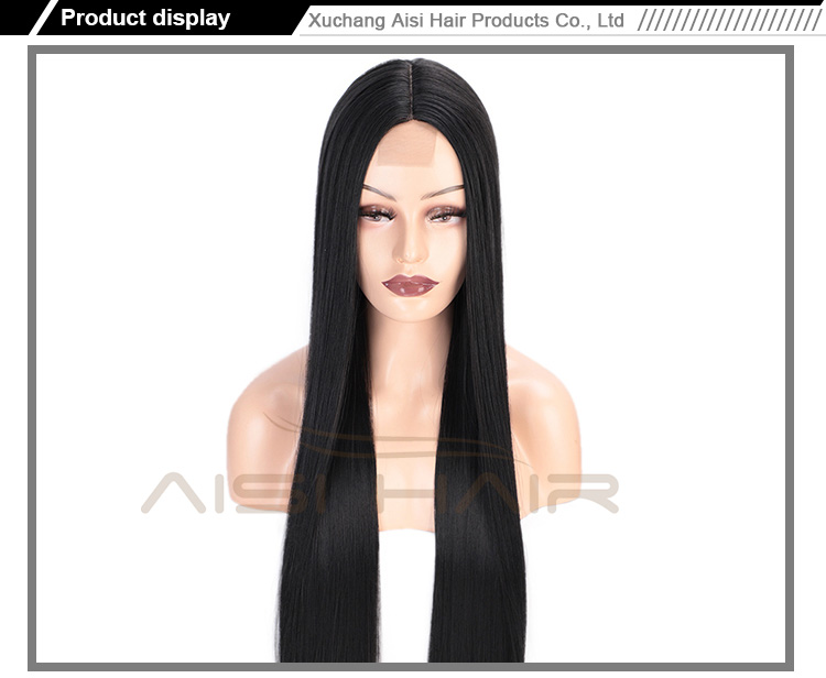 Aisi Hair 26 inch Natural Black Wig Long Silky Straight Lace Frontal Wig Middle Part Synthetic Front Lace Hair Wigs For Women