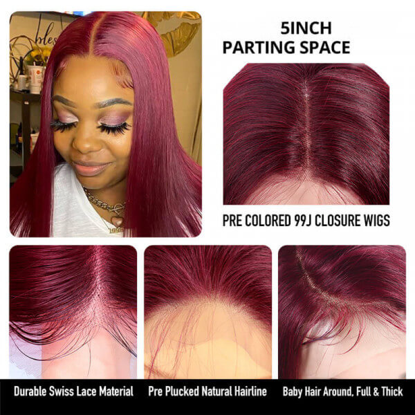 HD Transparent 13x6 Lace Frontal Human Hair Wig 250% Density Burgundy Ombre Color Brazilain Virgin Hair Straight Wig For Women