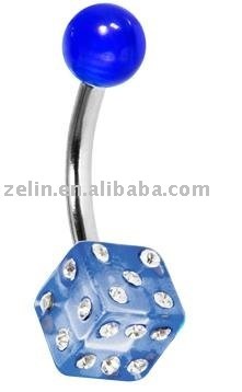 blue acrylic gem dice navel ring,belly ring, navel belly jewelry