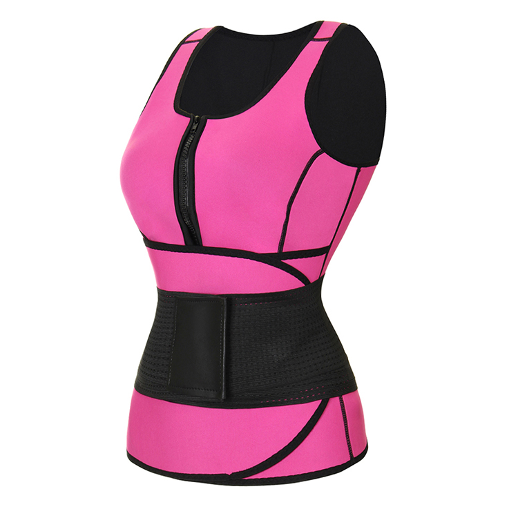 Custom Logo Pink Shaping Curve Zipper Plus Size Neoprene Vest With Belt