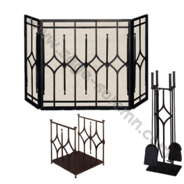 Modern Black Fireplace Screen, Fireplace Tool Set, Fireplace Log Holder
